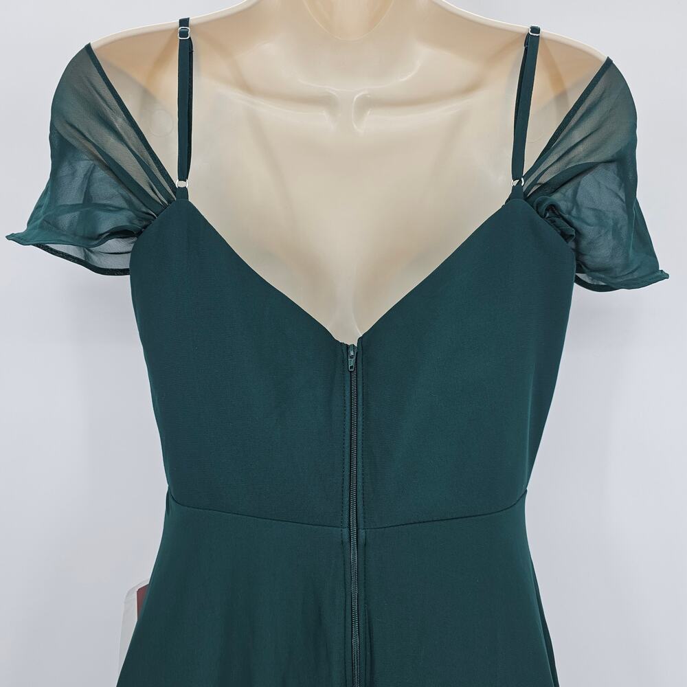 Birdy Grey Womans size S Devin Chiffon Formal Maxi Dress Gown Slit Emerald NEW - Picture 4 of 11